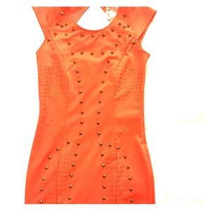 Orange Studded Mini Dress